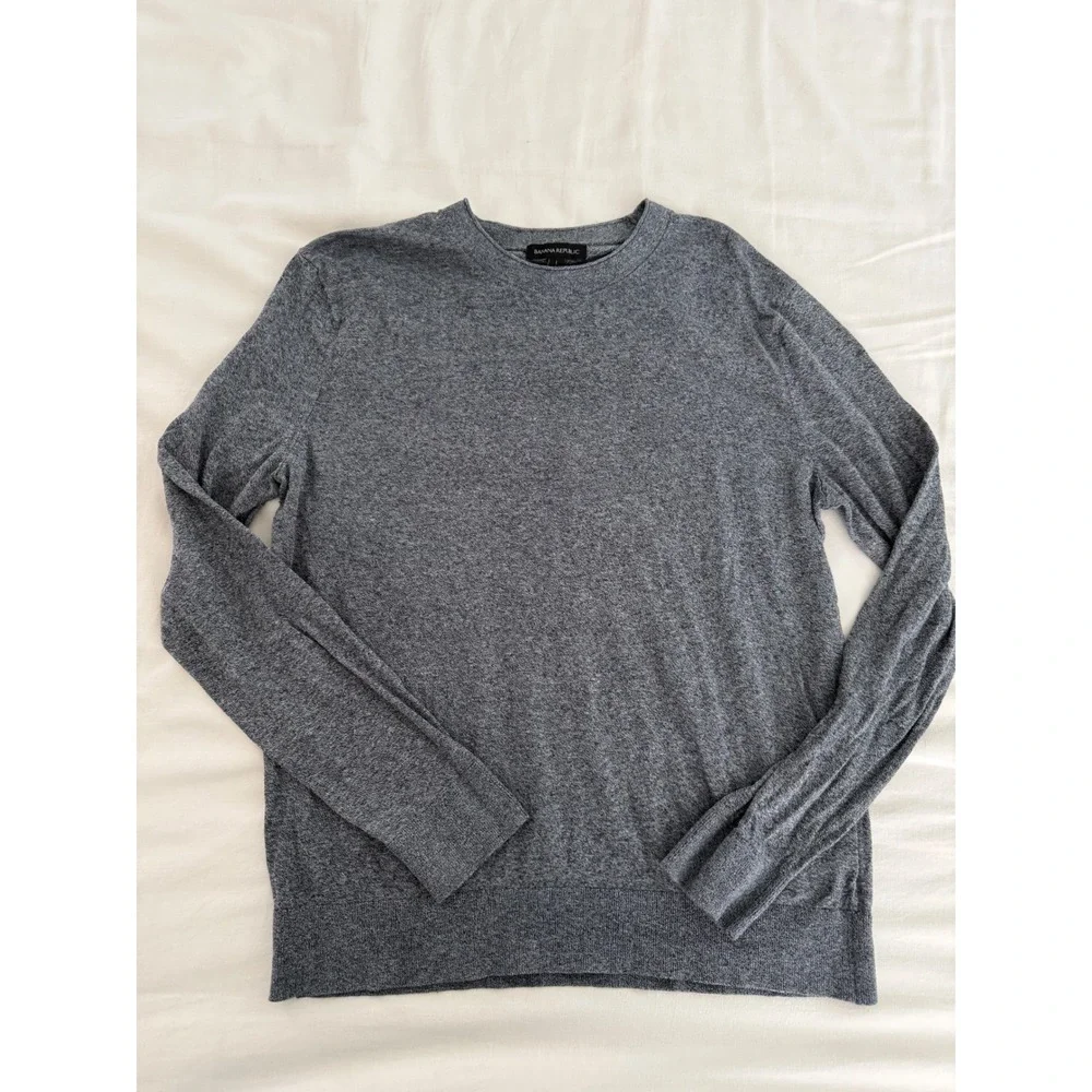 Banana Republic Men L Performance Silk Linen Crewneck Sweater Gray Luxury